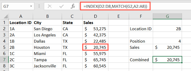 INDEX и MATCH для ссылки на ячейку