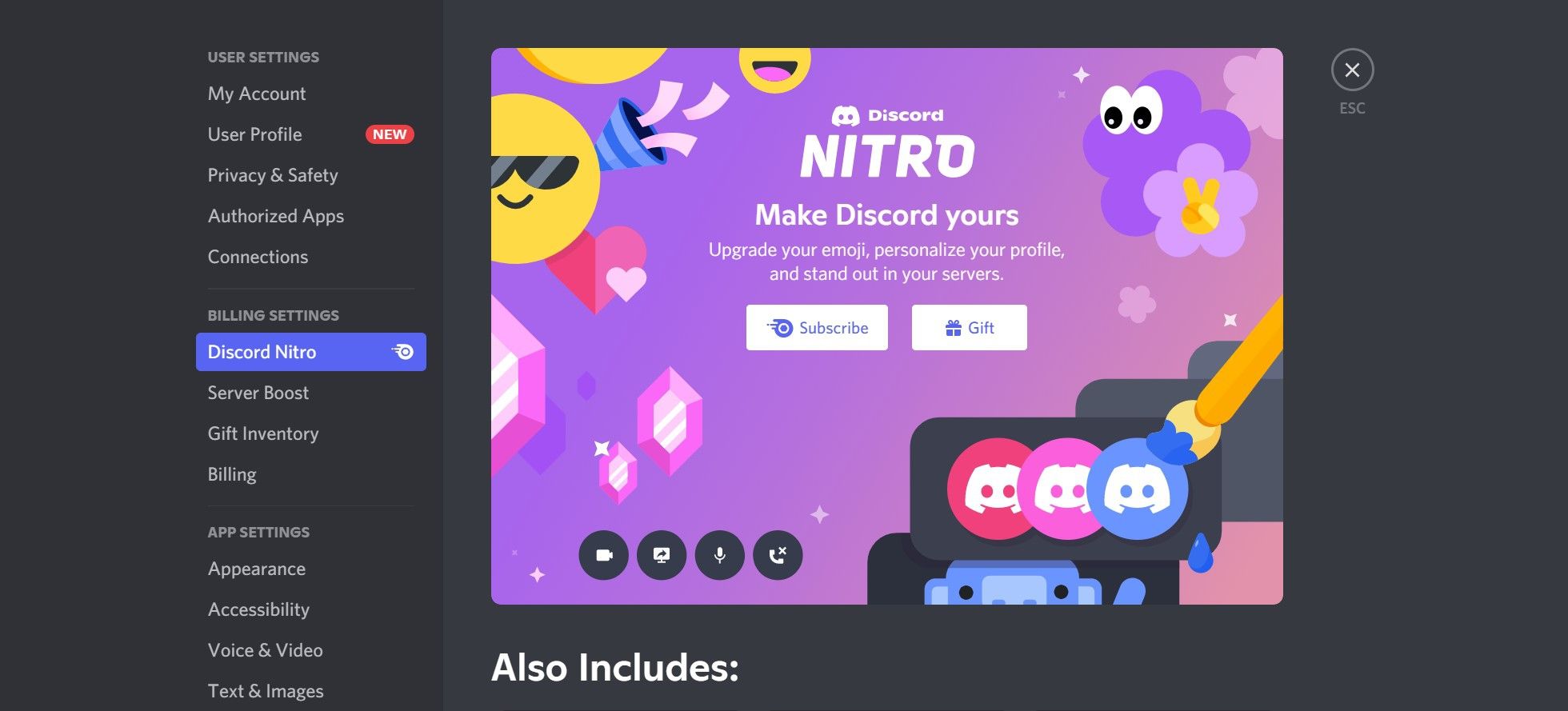 Подписка на Discord Nitro из меню Настроек