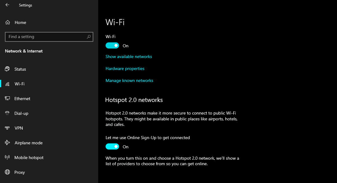 Панель настроек Wi‑Fi в Windows