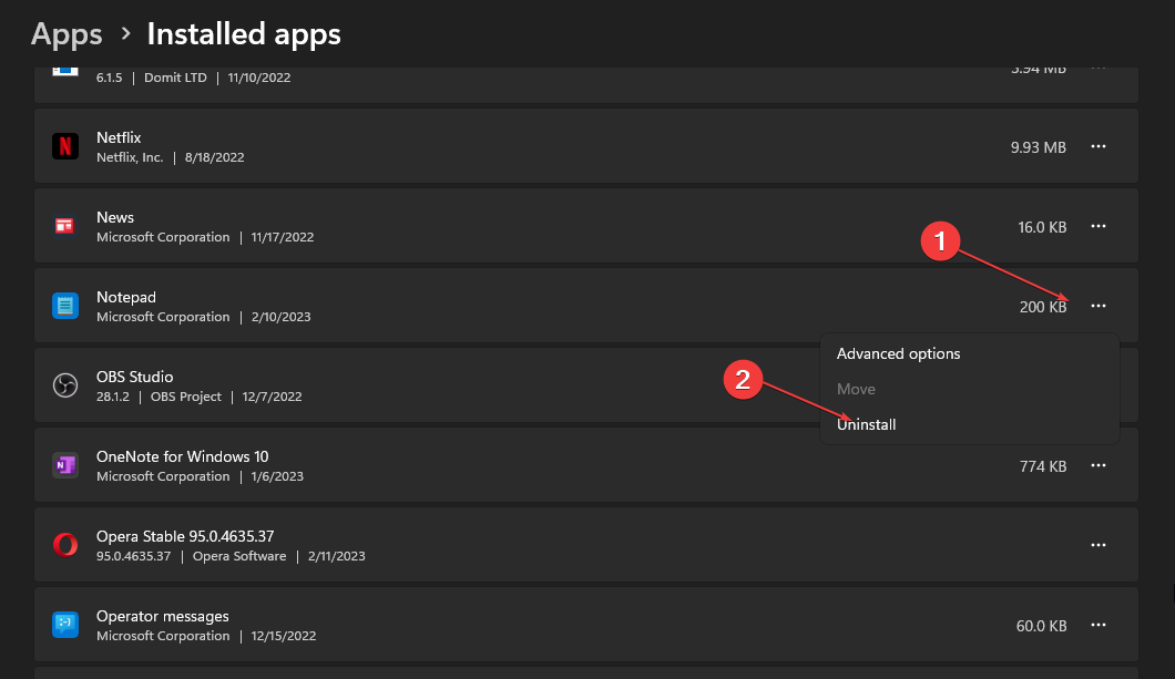 Удаление Notepad из списка приложений