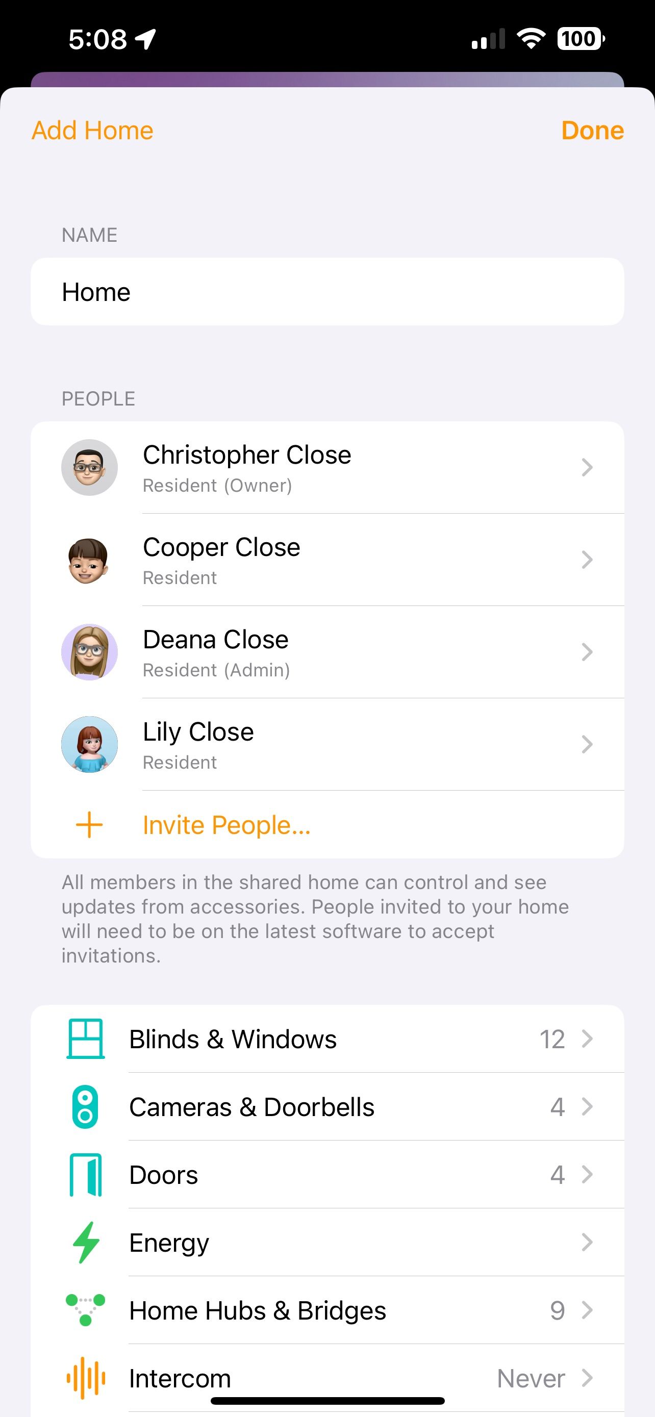 Home App iOS 17 Home Settings Screen