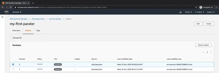 Просмотр ревизий параметра — две версии