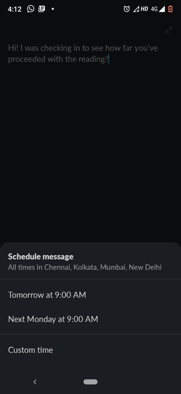 Выбор времени для запланированного сообщения в мобильном Slack