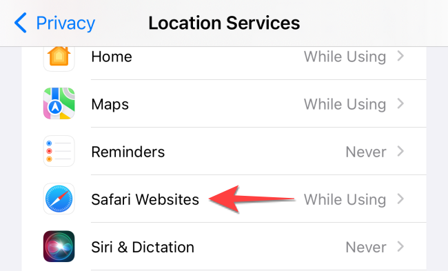 Нажмите «Safari Websites».