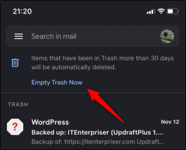 Кнопка «Очистить корзину сейчас»