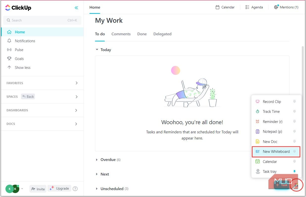 Нажмите кнопку быстрых действий и New whiteboard
