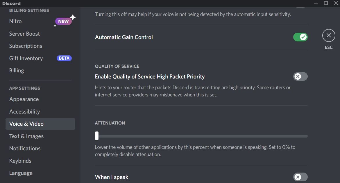 Отключение функции приоритета пакетов QoS в Discord